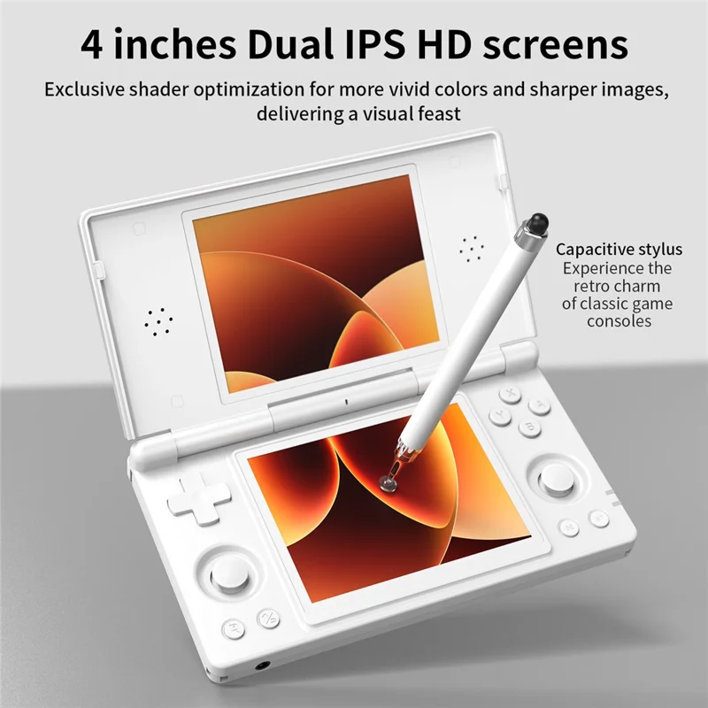 ANBERNIC 256G RG DS Handheld Game Console Retro Arcade Android Open Source Console with Dual IPS Screens - White