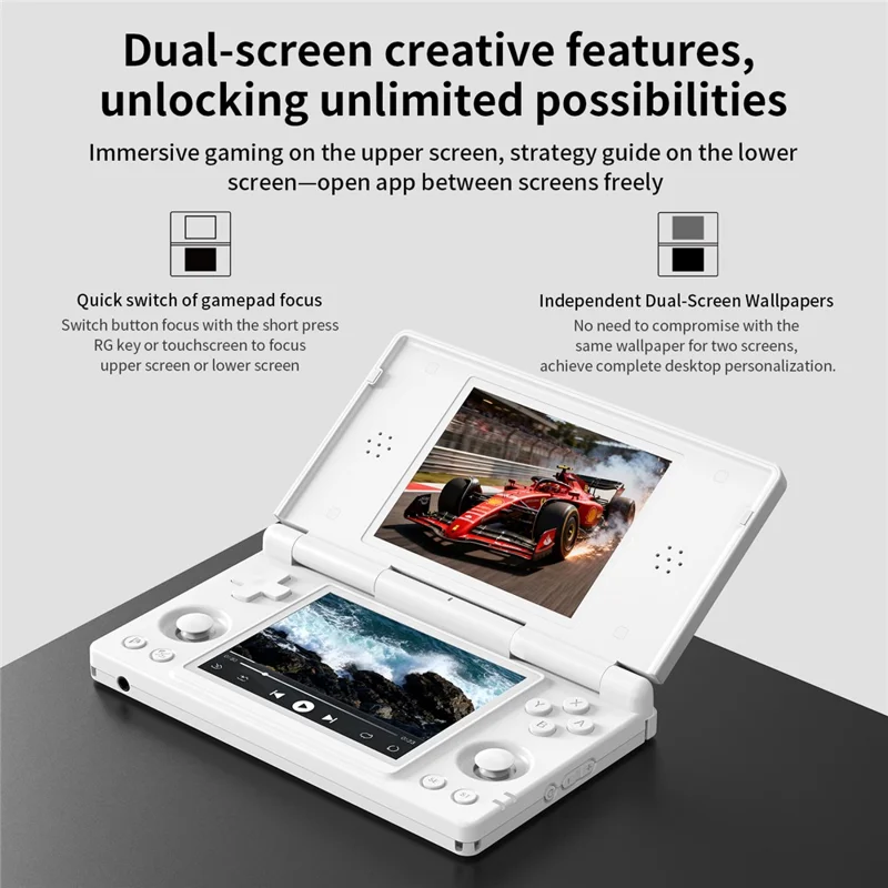 ANBERNIC 256G RG DS Handheld Game Console Retro Arcade Android Open Source Console with Dual IPS Screens - White