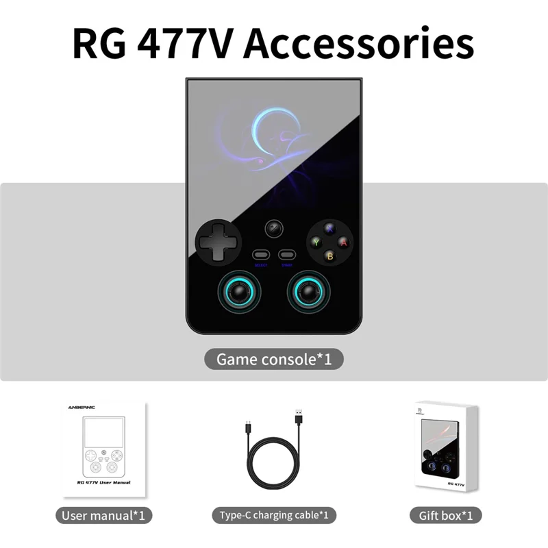 ANBERNIC RG 477V 12GB+256GB 4,7-Zoll-Handheld-Spielkonsole mit 120 Hz Bildwiederholfrequenz – Schwarz