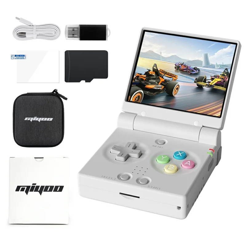 MIYOO Mini Flip Retro Handheld Game Console Flip Design Open Source Portable Gamepad with 64GB TF Card - White
