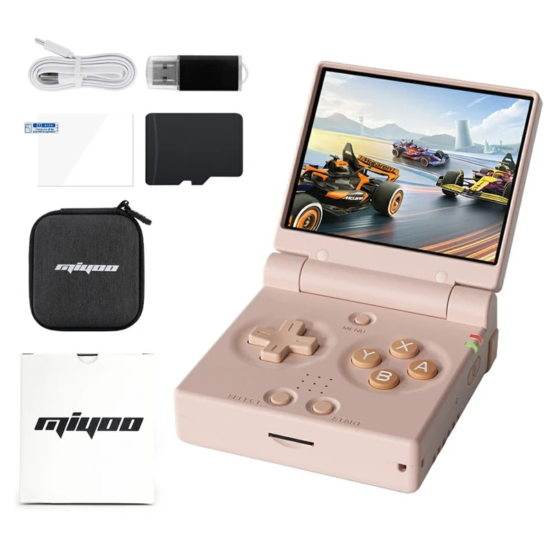 MIYOO Mini Flip Retro Handheld Game Console Flip Design Open Source Portable Gamepad with 64GB TF Card - Pink