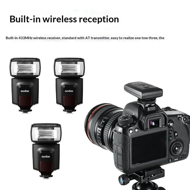 فلاش كاميرا GODOX TT560 II مع مستقبل لاسلكي 433 ميجا هرتز، ضوء فلاش بمنفذ هوت شو لكانون، نيكون، سوني - أسود
