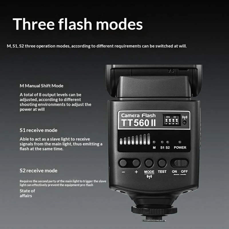 فلاش كاميرا GODOX TT560 II مع مستقبل لاسلكي 433 ميجا هرتز، ضوء فلاش بمنفذ هوت شو لكانون، نيكون، سوني - أسود