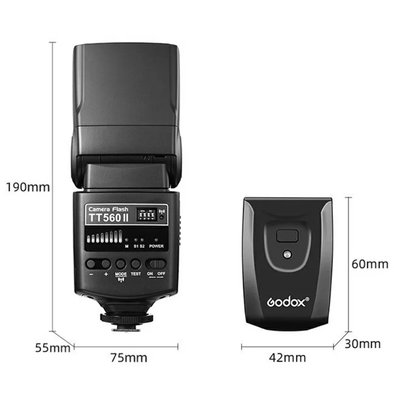 فلاش كاميرا GODOX TT560 II مع مستقبل لاسلكي 433 ميجا هرتز، ضوء فلاش بمنفذ هوت شو لكانون، نيكون، سوني - أسود