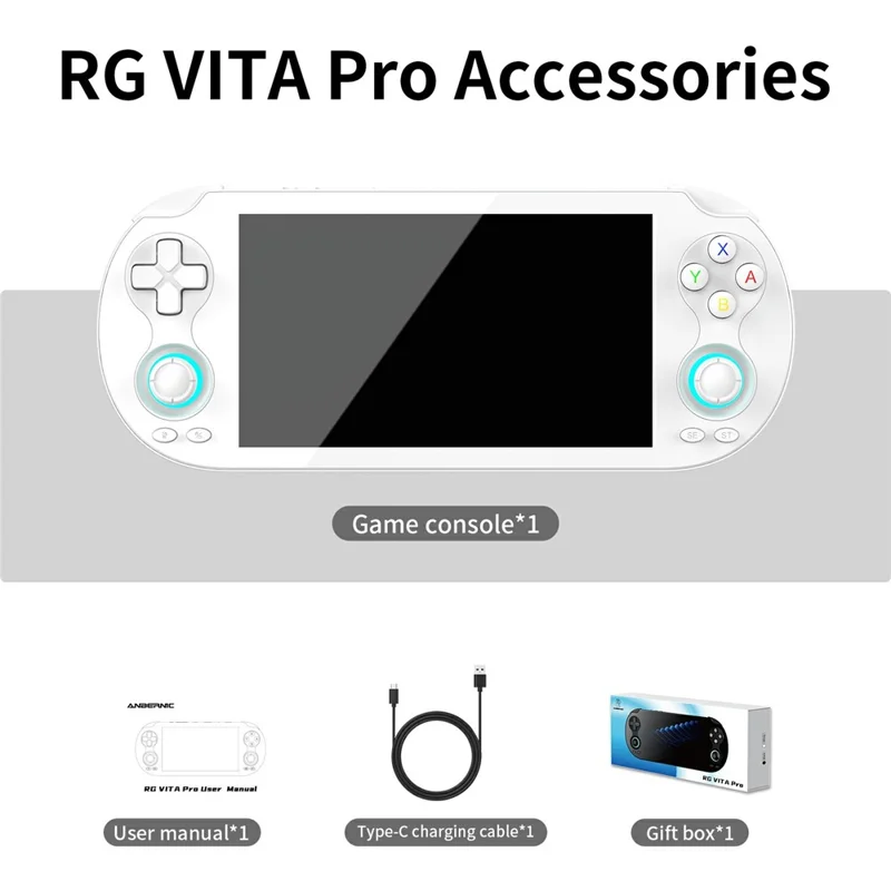 ANBERNIC RG VITA Pro Console de Jeu Portable sous Android 14 Linux Intégrant une Machine de Jeu Compétitif en Streaming 4 Go + 64 Go avec Carte 32 Go - Blanc
