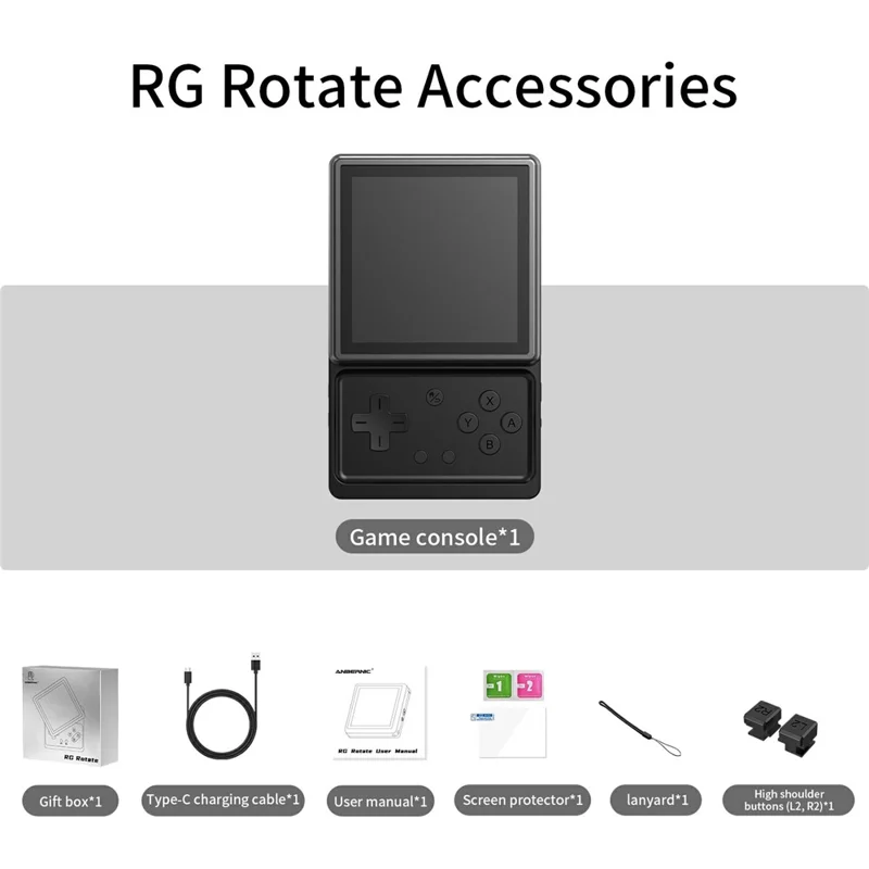 ANBERNIC RG Rotate Handheld Game Console 3.5 Inch Touchscreen Android 12 Portable Retro Gaming Device with Rotating Screen - Black