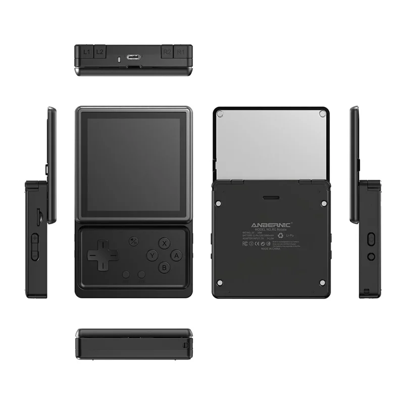ANBERNIC RG Rotate Handheld Game Console 3.5 Inch Touchscreen Android 12 Portable Retro Gaming Device with Rotating Screen - Black