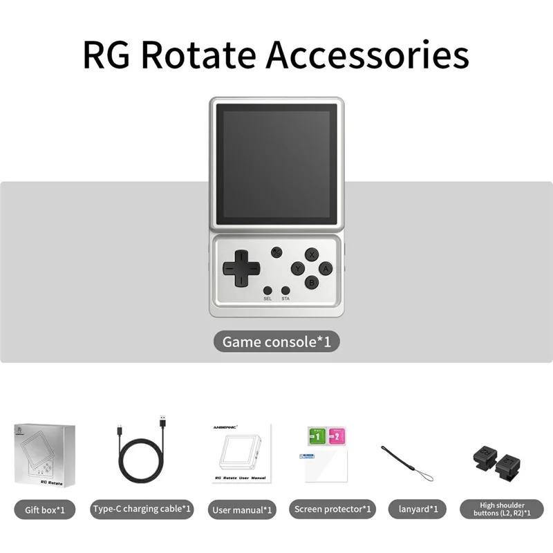 ANBERNIC RG Rotate Handheld Game Console 3.5 Inch IPS Touchscreen Aluminum Alloy Rotatable Screen Android 12 Gaming Device - Silver