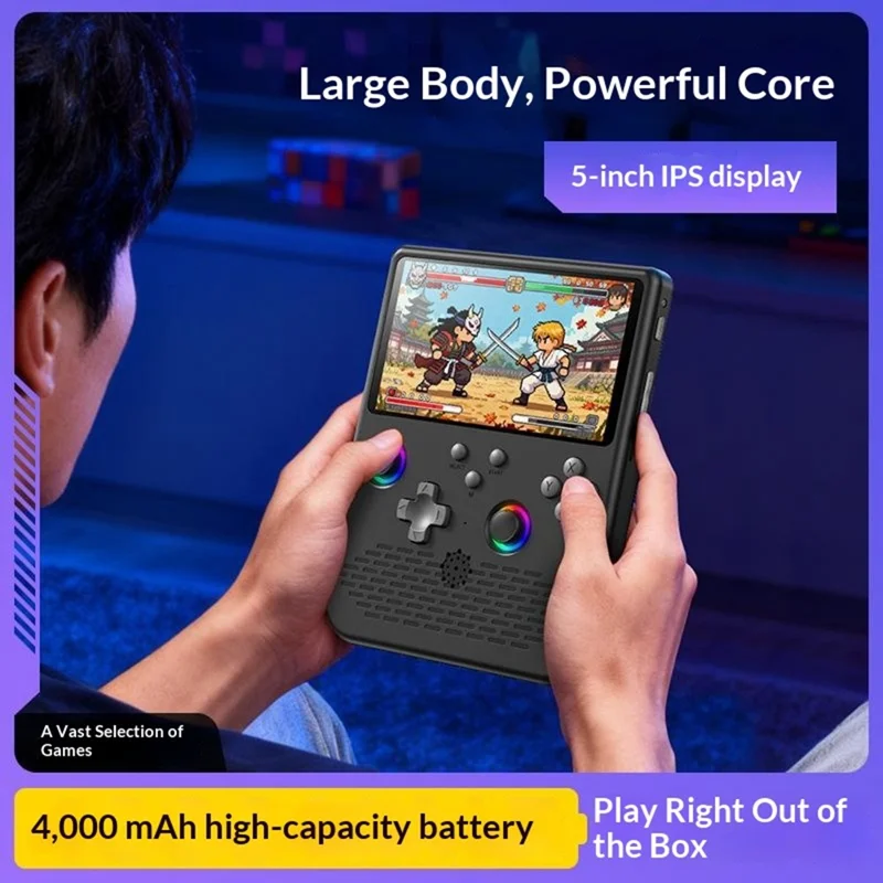 H5 Handheld Gaming Console 64G 5 inch IPS Screen RGB Lights 34 Emulators GBA Arcade - Black