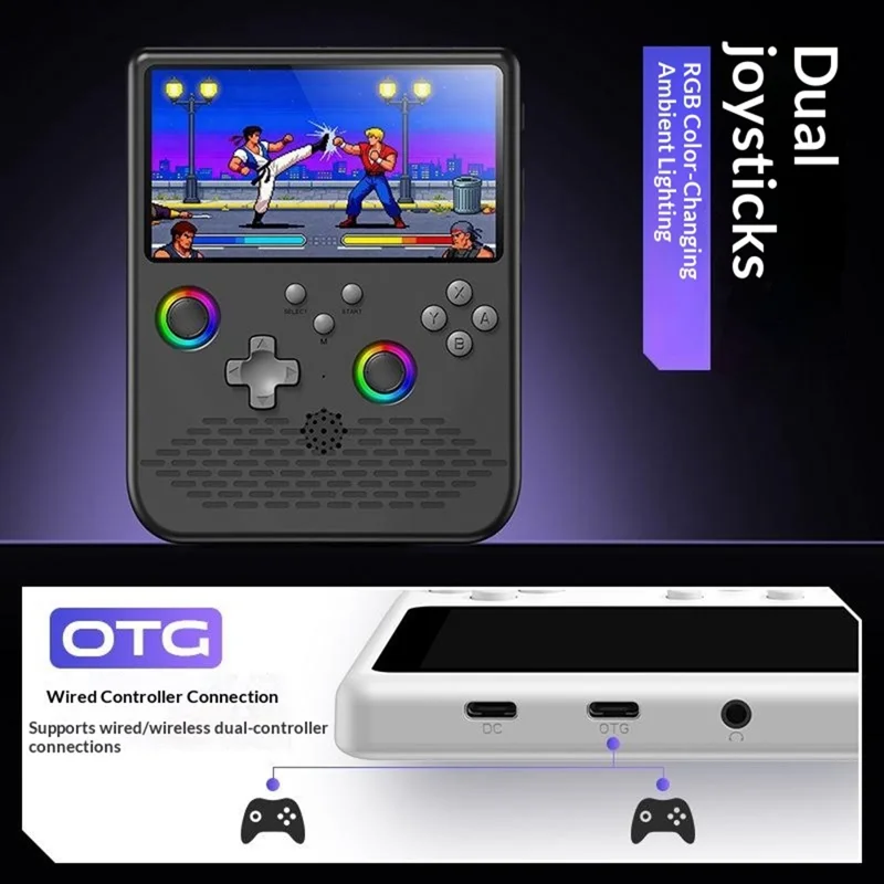 H5 Handheld Gaming Console 64G 5 inch IPS Screen RGB Lights 34 Emulators GBA Arcade - Black