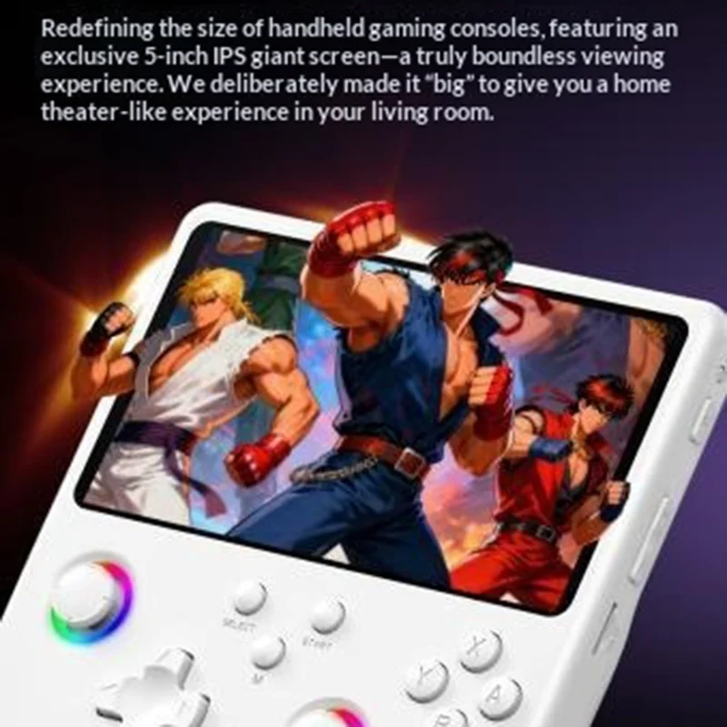 H5 Handheld Gaming Console 64G 5 inch IPS Screen RGB Lights 34 Emulators GBA Arcade - Black