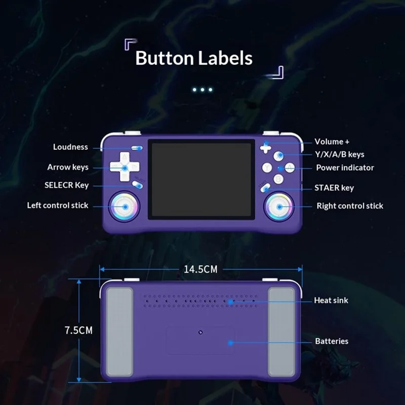 XF35H 64G Storage Open Source Handheld Game Console 3.5 inch IPS Display 30+ Emulators for Retro Gaming - Glacier Blue