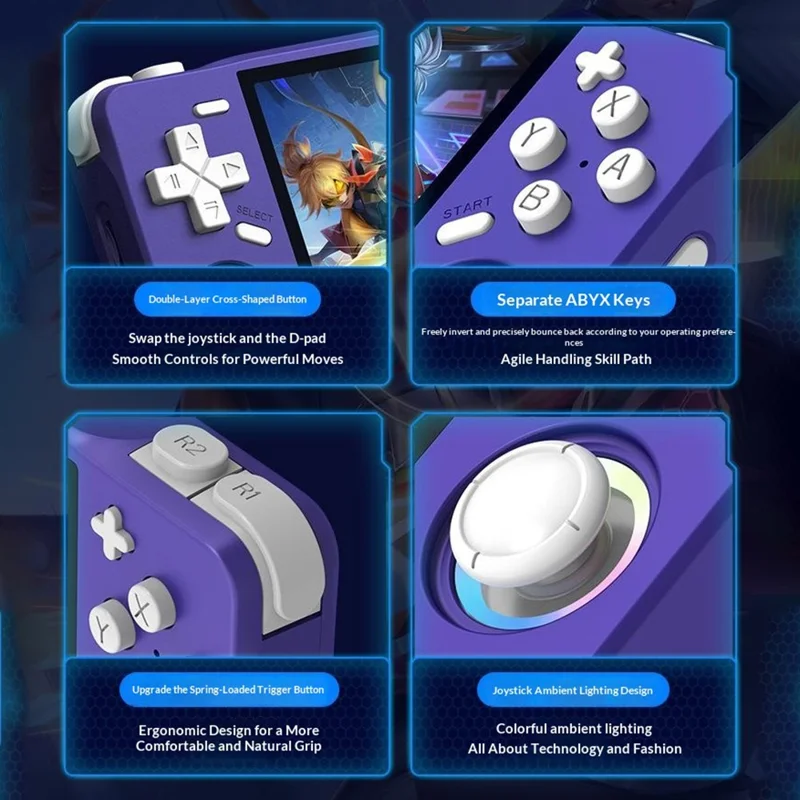 XF35H 64G Storage Open Source Handheld Game Console 3.5 inch IPS Display 30+ Emulators for Retro Gaming - Glacier Blue