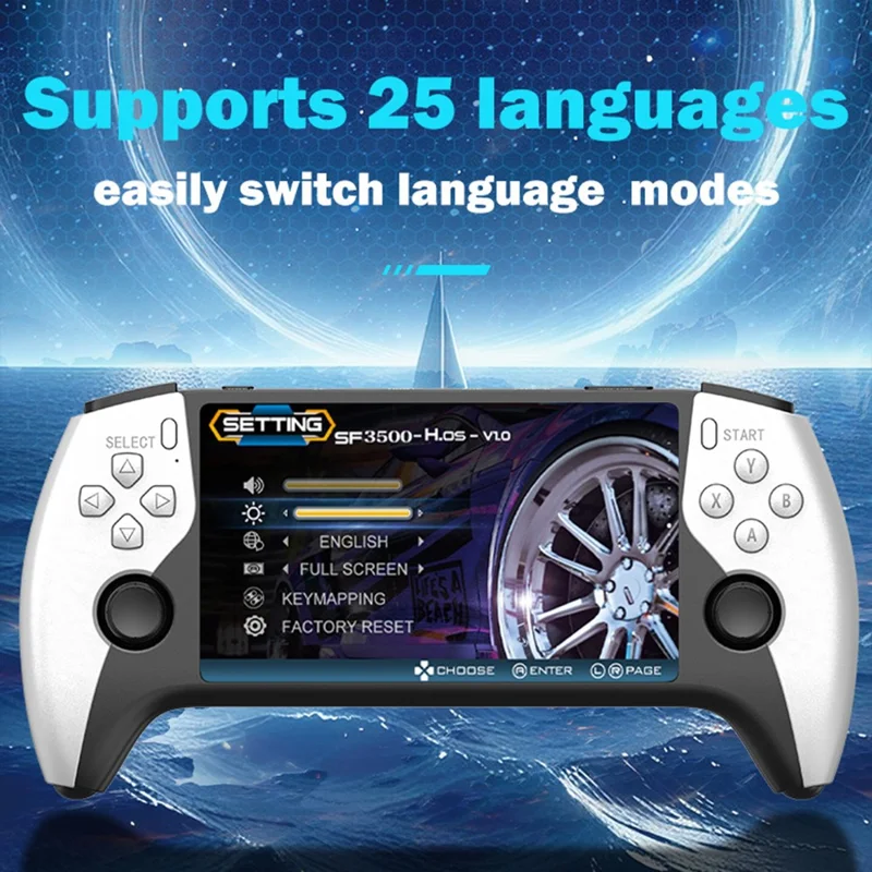 SF3500 Retro Handheld Game Console 5 Inch IPS Screen HD TV Output Dual Joystick Portable Gaming Device