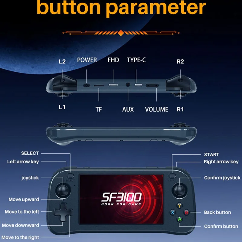 SF3100 Retro bærbar spillekonsol med 4,5 tommer IPS-skærm og bærbar gaming-enhed med HD TV-output - Blå