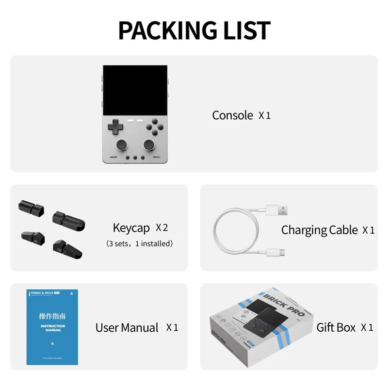TRIMUI Brick Pro Handheld Game Console with 128GB TF Card Dual Hall Joysticks 3.95 inch IPS Screen Linux Retro Gamepad - White
