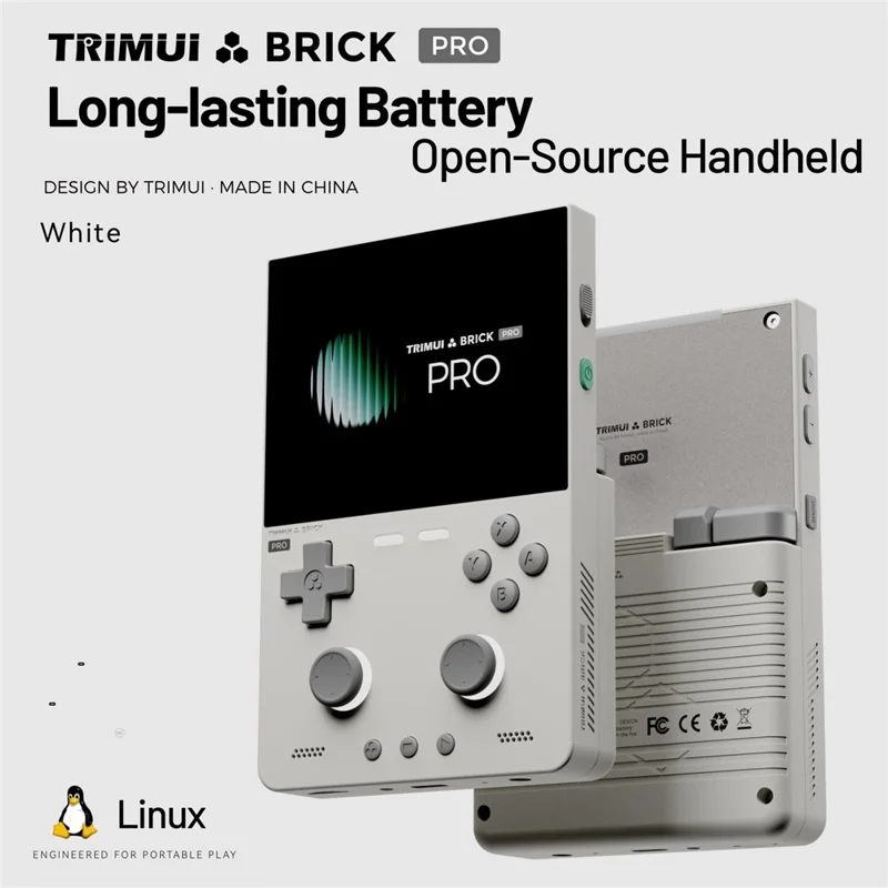 TRIMUI Brick Pro Handheld Game Console with 128GB TF Card Dual Hall Joysticks 3.95 inch IPS Screen Linux Retro Gamepad - White