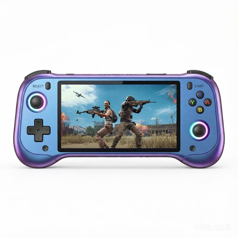 Портативная игровая консоль H55 PRO с TF-картой 128 ГБ, 5,5-дюймовый IPS-экран, двойные джойстики, Wi-Fi, ретро-геймпад — радужный фиолетовый