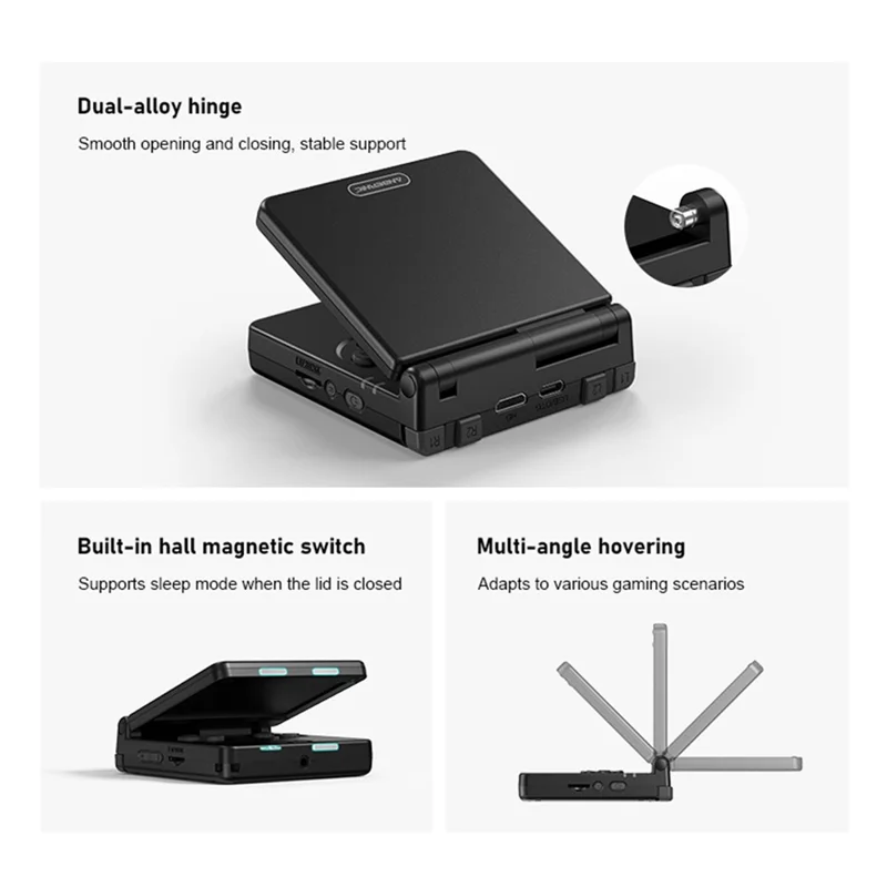 ANBERNIC RG SP 64 GB bærbar spillekonsol med 3,4 tommer IPS-skærm, firkernet clamshell retro gaming-enhed - Sort