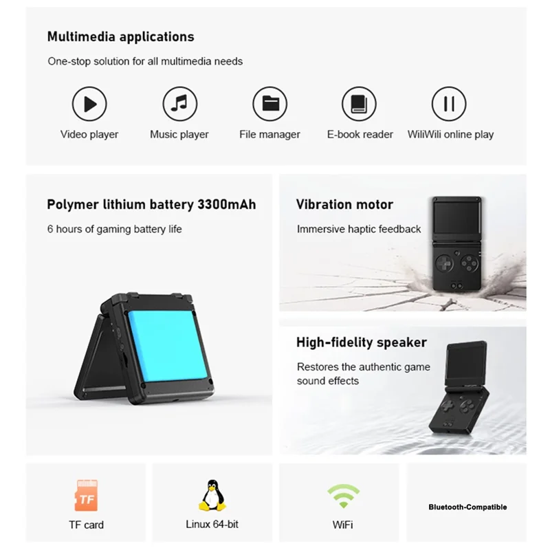 ANBERNIC RG SP 16GB Handheld Game Console 3.4 inch IPS Screen Quad-Core Clamshell Retro Gaming Device - Black