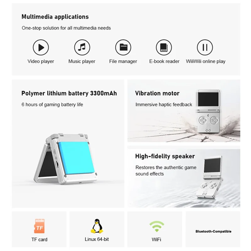 ANBERNIC RG SP 128GB Handheld Game Console 3.4 inch IPS Screen Quad-Core Clamshell Retro Gaming Device - Silver