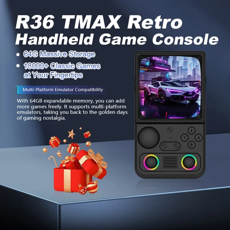 AISLPC R36T MAX Retro Game Console without TF Card 4.0 Inch IPS Curved Screen Dual 3D Joysticks RGB WiFi Handheld Gamepad - Black