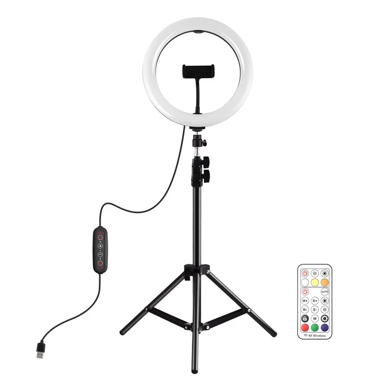 PULUZ PKT3081B 10,2 Pouces 26cm Marquee LED RGBWW Lumière + 1,1 m Mount de Trépied 168 LED Température à Double Couleur Lumières de Remplissage Dimmables Avec Tête de Trépied à Chaussure Froide & Télécommande & Serrage Téléphonique