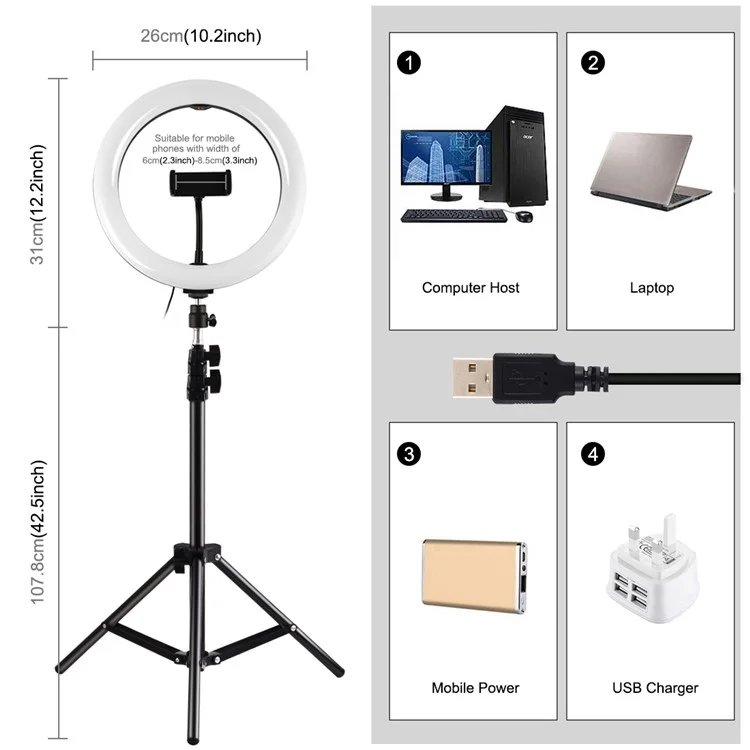 Puluz PKT3081B 10,2 Zoll 26 cm Marquee LED RGBWW Licht + 1,1 m Stativmontage 168 LED Dual-color-temperatur Dimmbare Fülllichter Mit Kaltem Schuhstativkugel & Fernbedienung & Telefonklemme