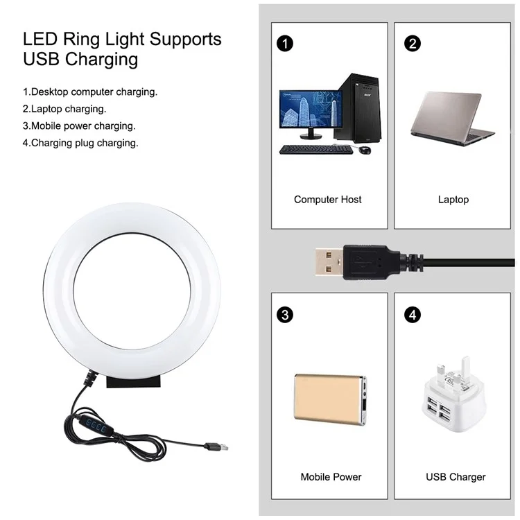 PULUZ PKT3058B 4,7-Zoll 12 cm USB 3-Modis Dimmbares Vlogging-Fotografie-Video-LED-Ringleuchte + Stativhalterung-Set