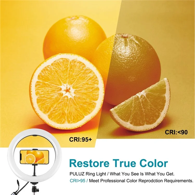 PULUZ 10,2 Pouces 26cm RGBW Lumière + 1,65m Montage de Trépied + Double Support de Téléphone Curbe Surface USB Ragne Dimmable Dimm Vlogging Video Light Live Broadcast Kit