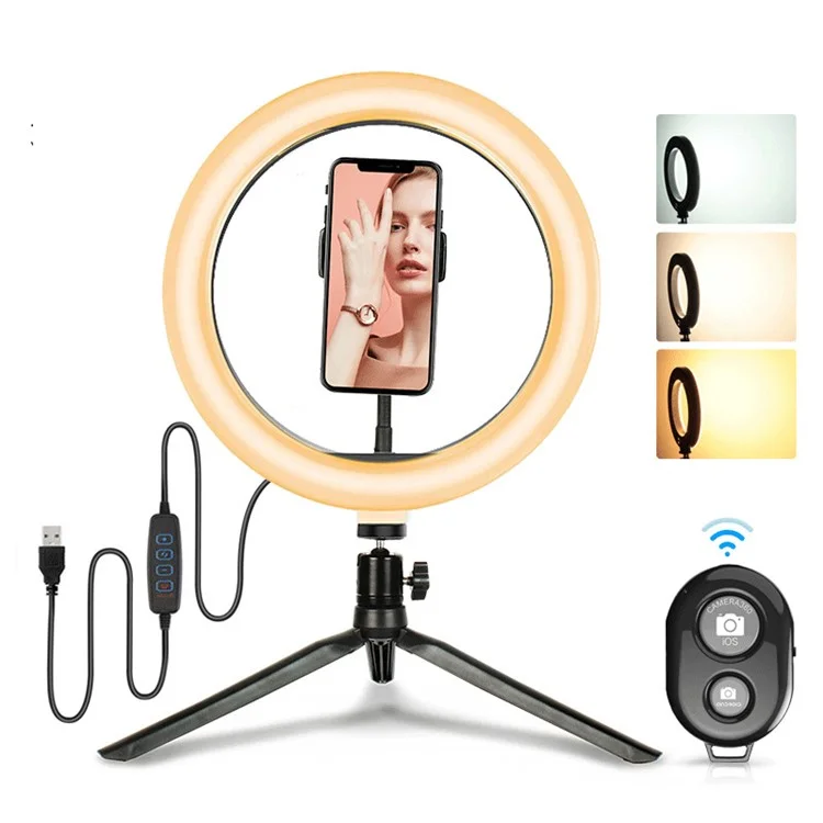 Luz de Anillo de Selfie USB de 10 Pulgadas de 120 Led + Trípode de Escritorio + Obturador Remoto Para Filtros de Transmisión en Vivo