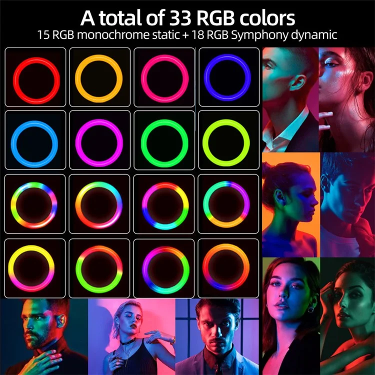 Anillo de luz LED RGB S26-RGB de 10 pulgadas con soporte para teléfono y alimentación USB para transmisión en vivo, maquillaje y selfie