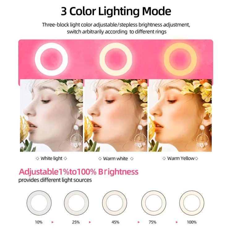 Anillo de luz LED RGB S26-RGB de 10 pulgadas con soporte para teléfono y alimentación USB para transmisión en vivo, maquillaje y selfie