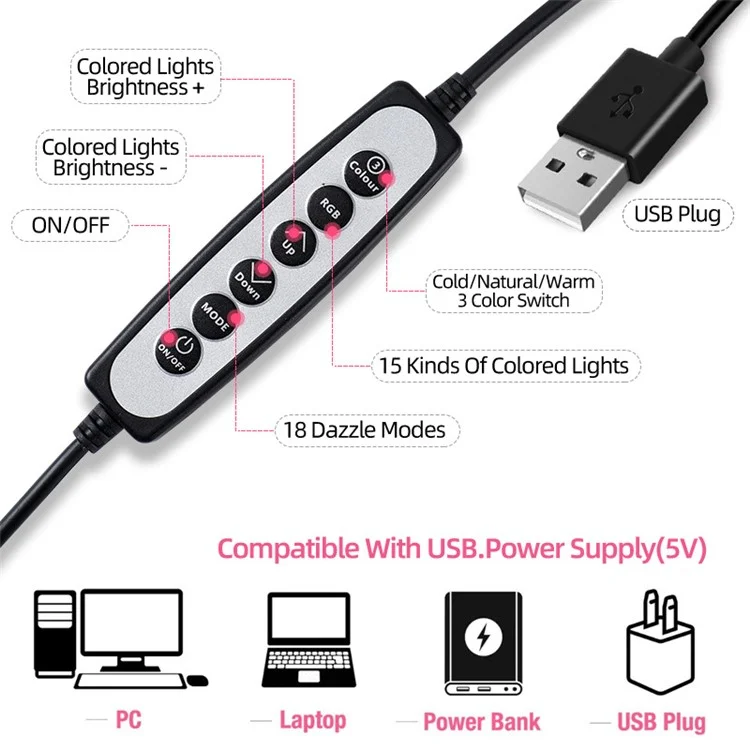 S26-RGB 10 Pulgadas USB USB RGB RGB LED Light Con Soporte Para Teléfono Para Maquillaje de Transmisión en Vivo Selfie