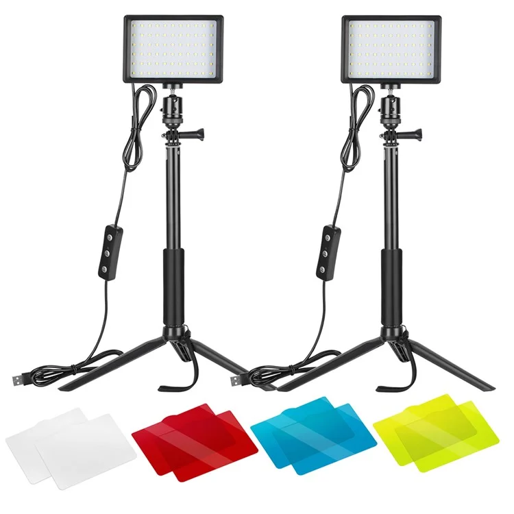 Neewer 2pcs USB LED Video Light Dimmable 5600K Desktop Live Live Fotography Lights Con Soporte de Trípode Ajustable y Filtros de Color