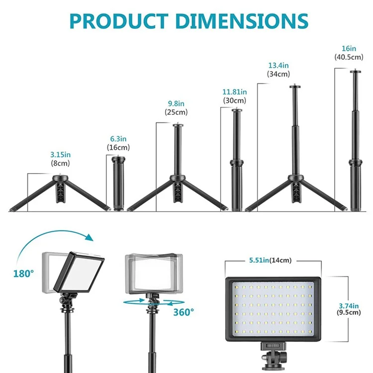 Neewer 2pcs USB LED Videoge Lumière Dimmable 5600K Desktop Live Streming Photography Film Lights Avec Stand et Filtres de Couleur Réglables