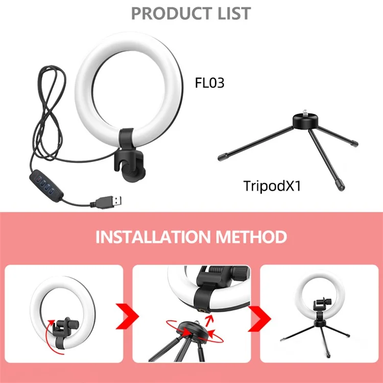 WONEW FL03 6 Zoll 360-grad Rotierende Ringleuchte Desktop Laptops Videokonferenz Füllen Sie Licht Live-stream-fotografie Licht Mit Stativ