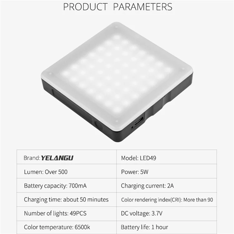 Yelangu LED49 Tragbares Fotografie Video Licht Live Broadcast Touch Control Light Mit 4 Farbplattform