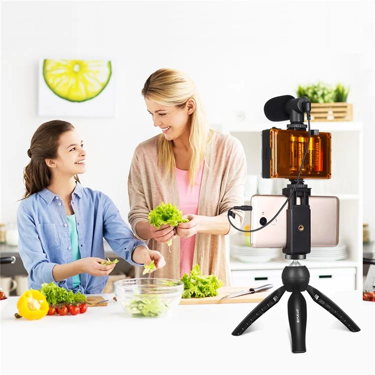 PULUZ PKT3132B Phone Holder Tripod Video Recording Stand Kit with Fill Light Microphone