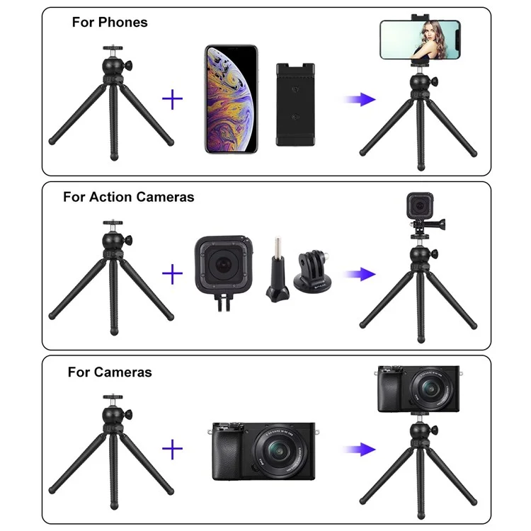 PULUZ PKT3094B Flexível Octopus Tripod Phone Camer Telder Ferramentas de Transmissão ao Vivo Kit Com Microfone Leve de Preenchimento