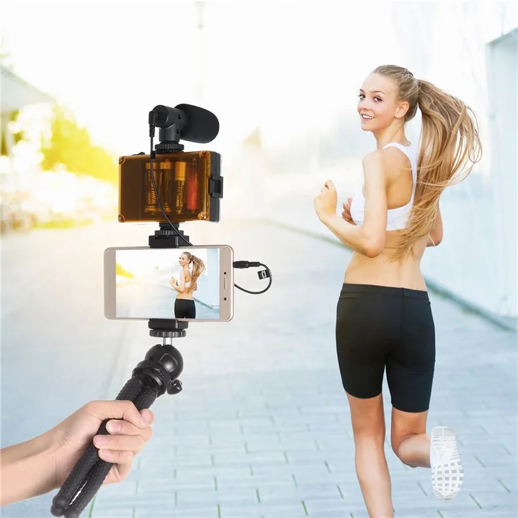 Puluz PKT3094B Kit di Strumenti di Streaming in Livelli di Flusso di Flusso di Telefono Pultopus Tripod Flexible Con Microfono a Riempimento