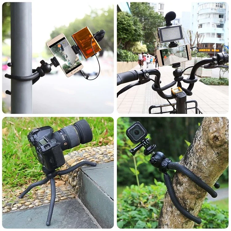 PULUZ PKT3094B Flexible Octopus Trépied Tipod Phone Camera Holder Live Streaming Tools Kit Avec Microphone Fill Light