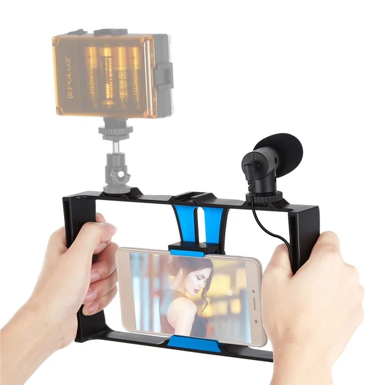 Puluz PKT3020 Handheld -handy -käfig -rig Mit Mikrofon Für Fotografie Live -streaming - Blau