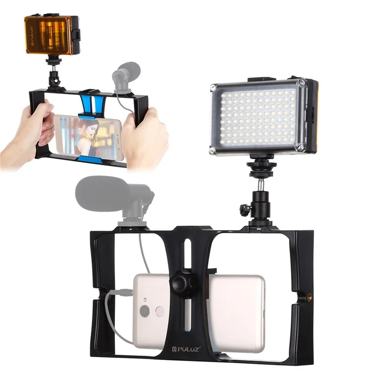 Puluz PKT3021 Handheld Cage Rig Set 96 LED -füllung Licht Mit 1/4 Zoll Schraubloch Handyfotografie -zubehör - Blau