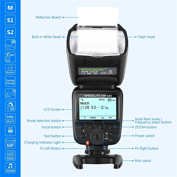 NEEWER NW-625 Camera Flash for Canon, Nikon, Pentax SLR Camera Flashlight with Hot Shoe