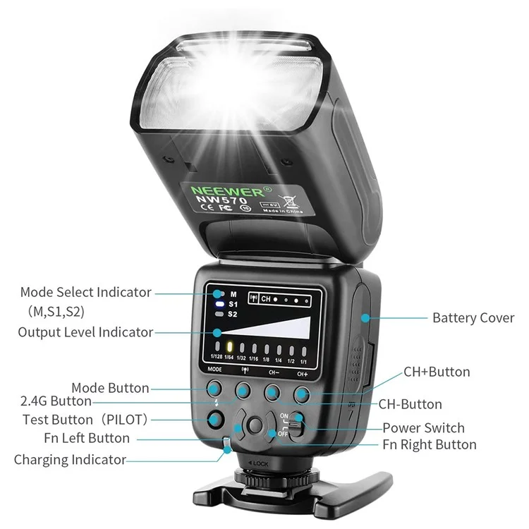 Neewer NW570 2.4G Camera Flash Para Canon, Nikon Small Showing Light Con Zapatilla Caliente