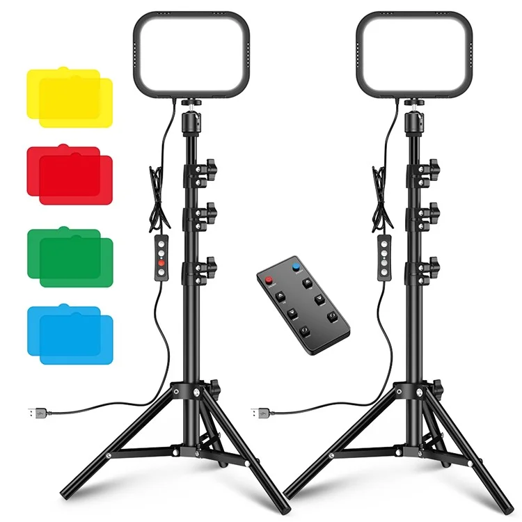 APEXEL APL-FL19 2Pcs USB LED Light Kit with Adjustable Tripod Stand and Color Filters for Video Shooting