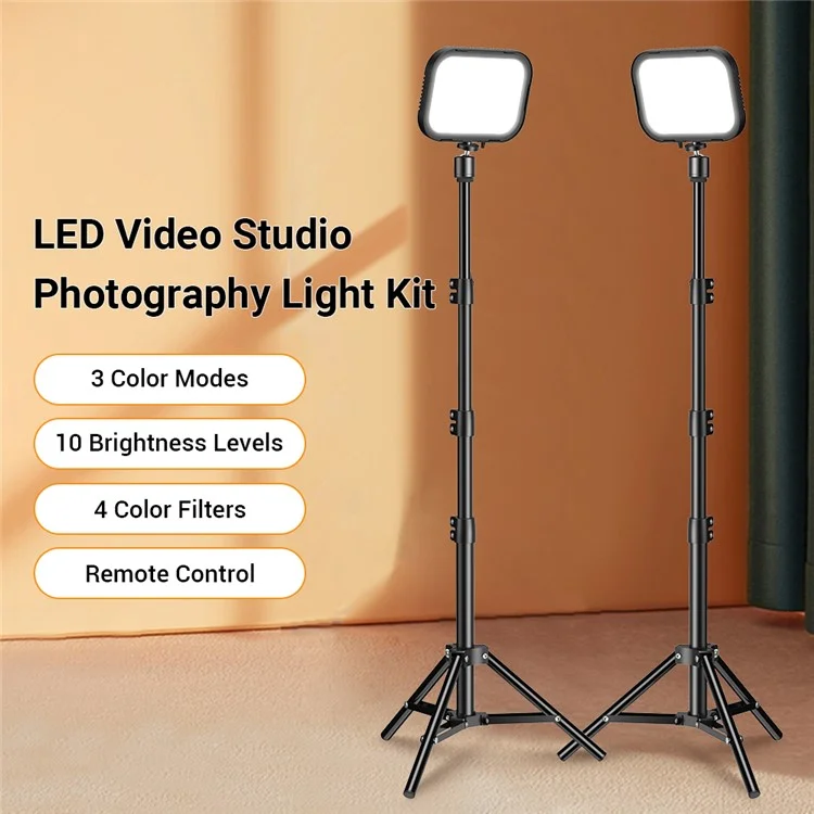 APEXEL APL-FL19 2Pcs USB LED Light Kit with Adjustable Tripod Stand and Color Filters for Video Shooting