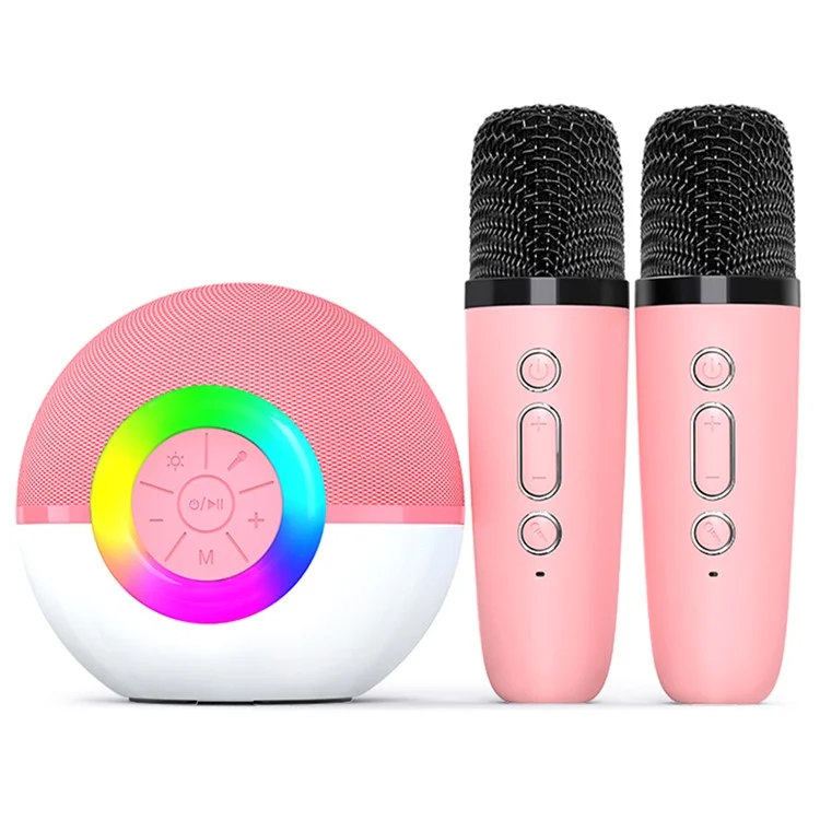 T97 Kids K Song Bluetooth-compatible  Speaker with Dual Wireless Microphone Family Party Singing Song Device - Pink