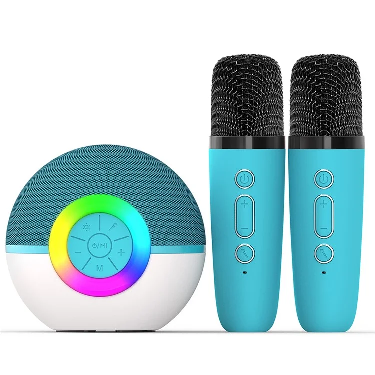 T97 Kids K Song Bluetooth-compatible  Speaker with Dual Wireless Microphone Family Party Singing Song Device - Green